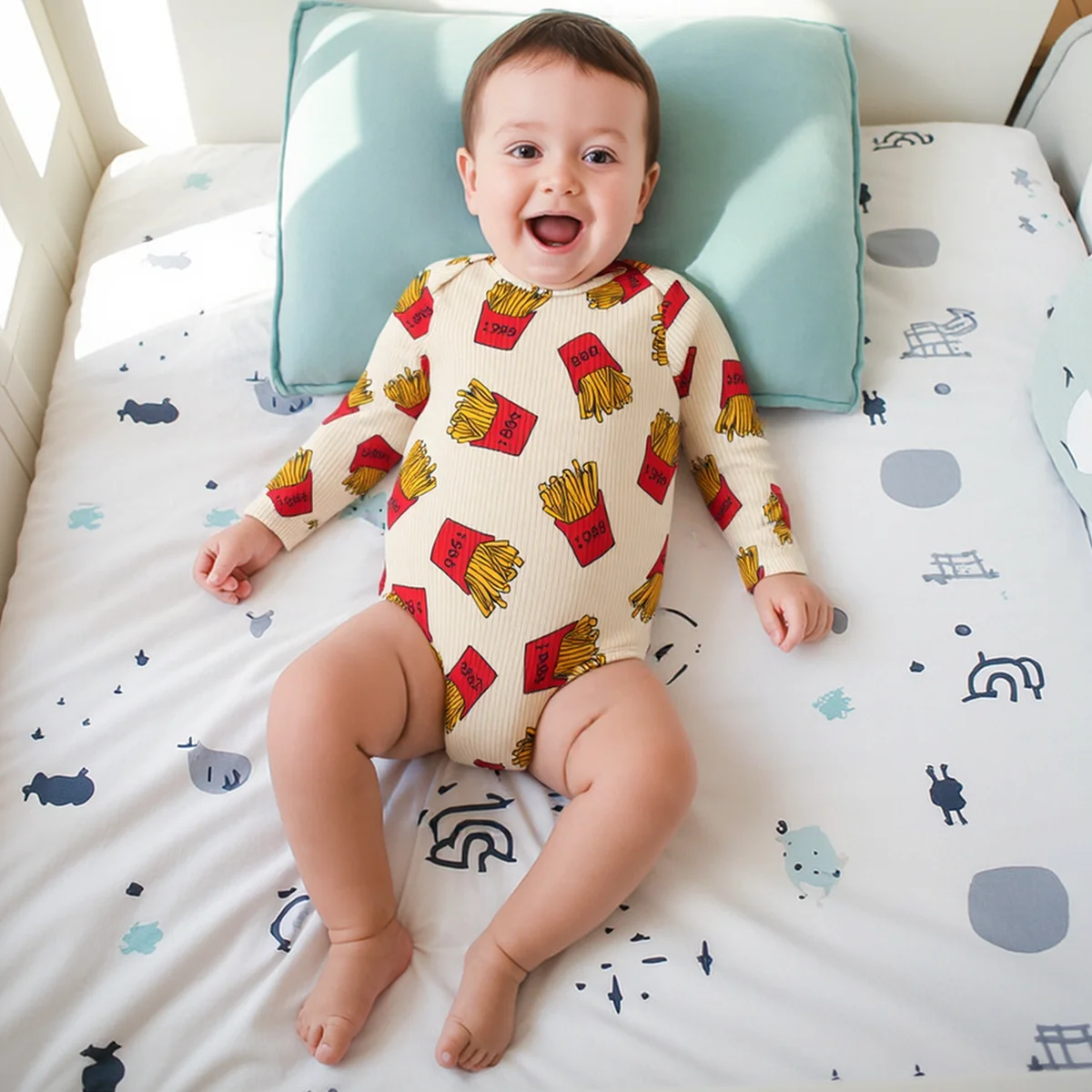 

Sanlutoz, осенне-весенние боди для маленьких мальчиков, милая одежда с длинными рукавами для младенцев, хлопковые комбинезоны для новорожденных