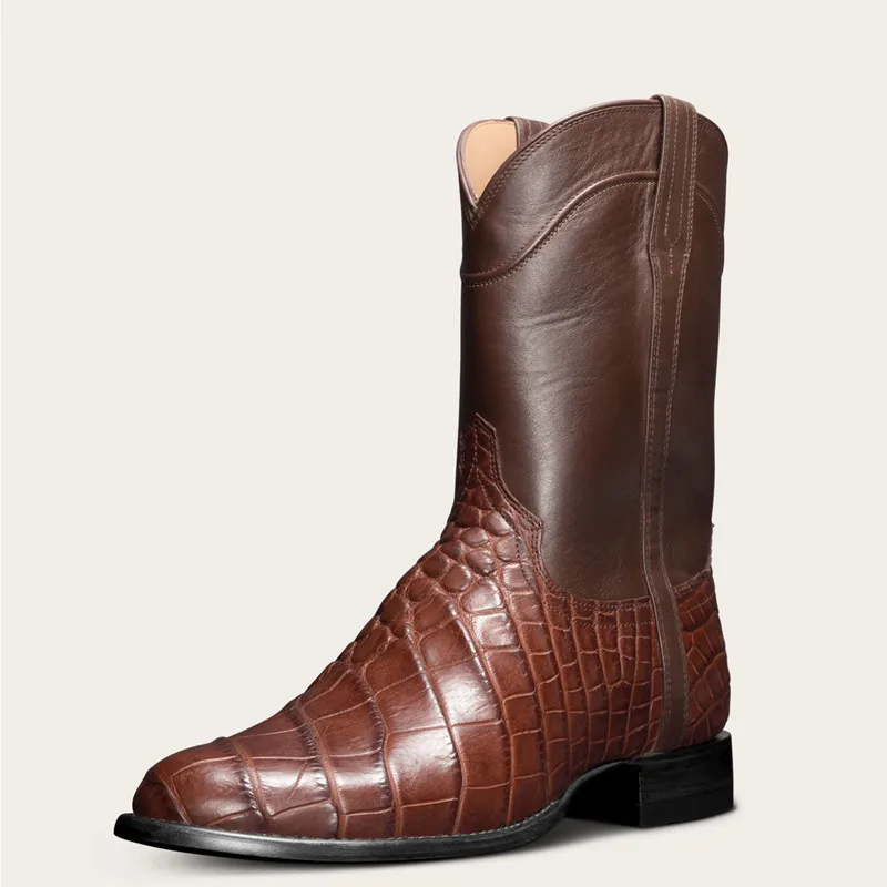Men's Classic Pattern Ankle Boots Retro Designed Men Shoes Wide Toe Western Cowboy Boot Pointed Working Motorcycle Boots for Men