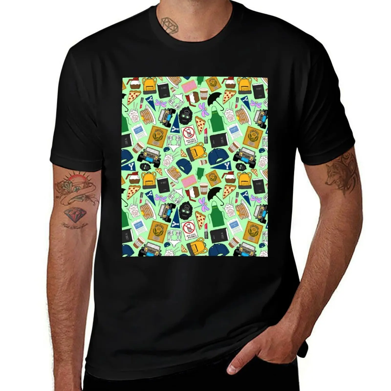 Ultimate Fan Pattern Icons All Over Print Green Pack T-Shirt Large Size Casual Short Sleeve Top