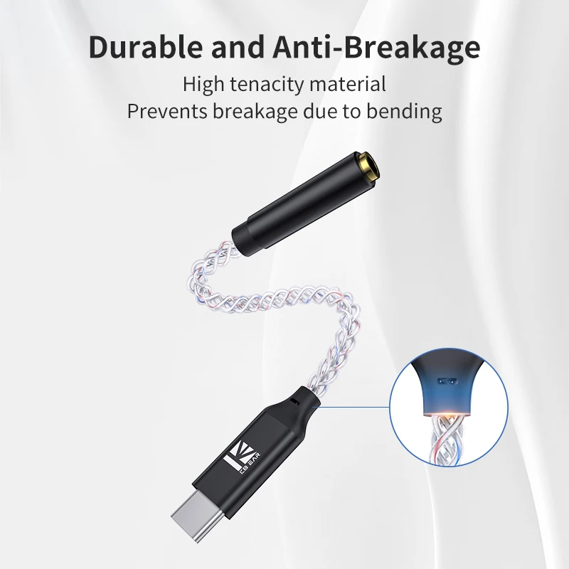 Адаптер для наушников HiFi DAC типа C на 3,5 мм KBEAR TC12 PRO 8-ядерный аудиокабель Type-c с разъемом 3,5 для iPhone 15 16 Huawei Xiaomi