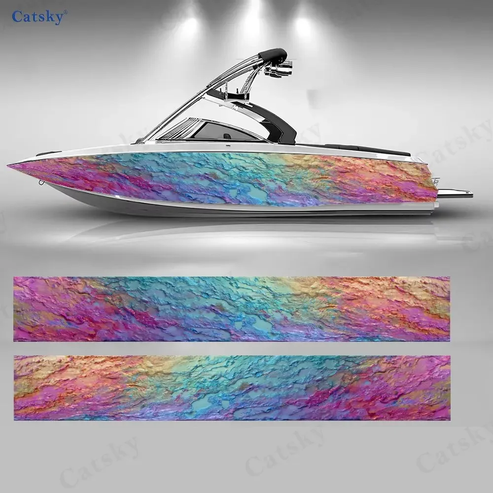 Colorful Texture Rainbow Beautiful Charming Boat Sticker Vinyl Ship Pontoon Deck Boat Fishing Decorative Pontoon Boats Decal