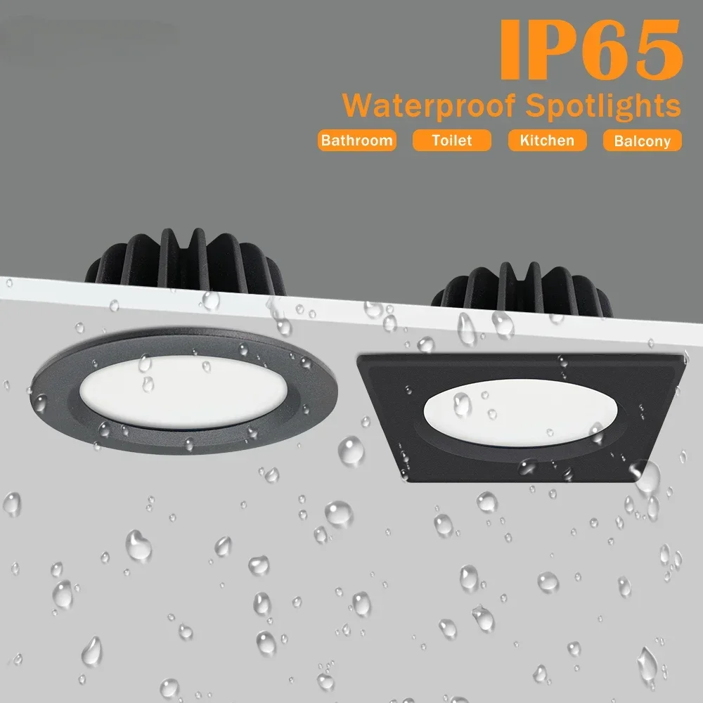 

IP65 Waterproof LED Ceiling Lamps 5W 7W 9W 12W 15W Round/Square Recessed Spotlight Bathroom Aisle Decor Ceiling Lights AC85-265V