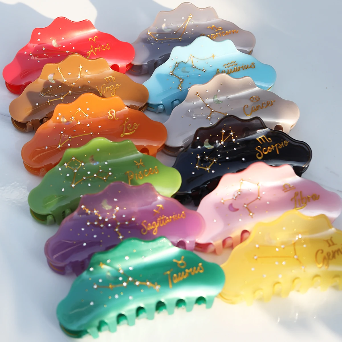1 piece personalized bling stones gold zodiac hair claw clip Elegant acetate hair clip, oval shaped