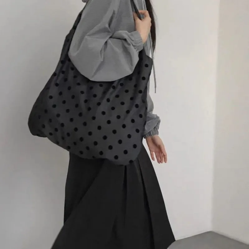 Kawaii سعة كبيرة البولكا نقطة حقيبة كتف الشارع Sle قماش حمل حقيبة عادية Ex الشباب Op حقيبة القرد لون نقي #5