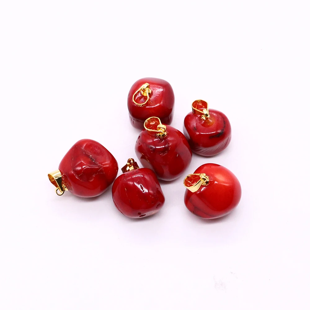 Smooth Irregular Stone Shaped Red Coral Pendant Natural Sea Bamboo Retro Melon Seed Buckle DIY Craft Necklace Earring Making