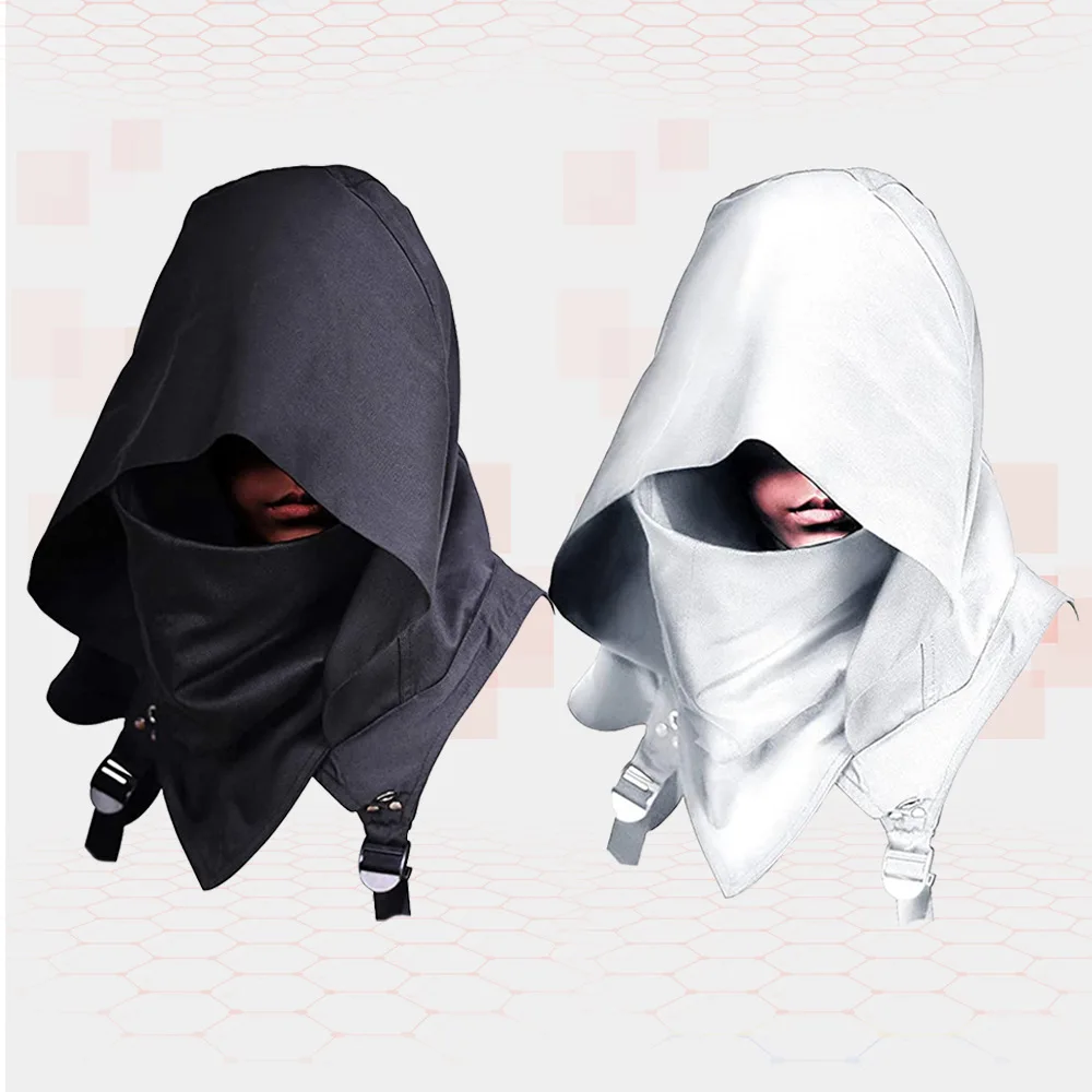 Black White Colors Adult One Size Hooded Cloak Cape Cowl Cyberpunk Costumes Pagan Accessory Cosplay Medieval Assassin Hat