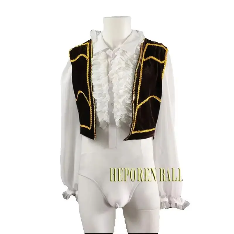 Professional Men Ballet Vest With Jumpsuit Two Pieces,Boys Performance Ballet Tunic Vest  Ballet Costumes Outfit