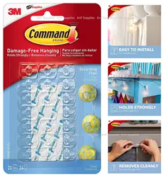 3M Command Decorating Clips, mini Clear plastic hook Command hook 20-Clips 17026CLR Damage-free hanging hook