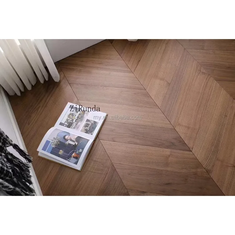 نسخة مخصصة من الباركيه المقاوم للاهتراء والجوز الأسود المتعرج أرضية خشبية هندسية غير لامعة #4