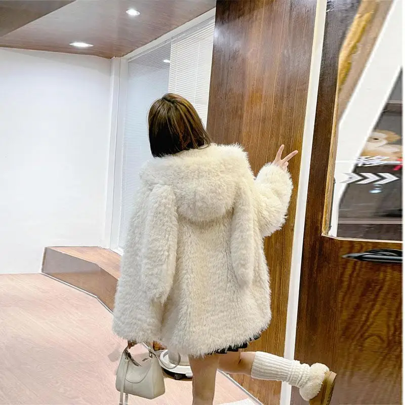 Y2k Aesthetic All Match Fluffy Women\'s Coats Warm Vintage Rabbit\'s Ears Casual Jacket Japanese Winter Fashion Loose Sweet Tops