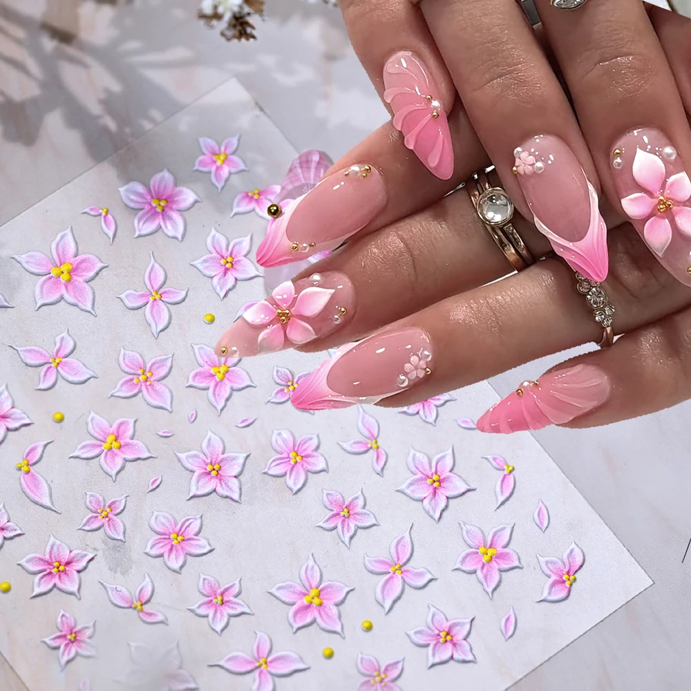 5D Embossed Colorful Spotted Lily Nail Stickers Gradient Yellow Pink Blue Mixed Flower Nail Decals Lily Flower Manicure Sliders&