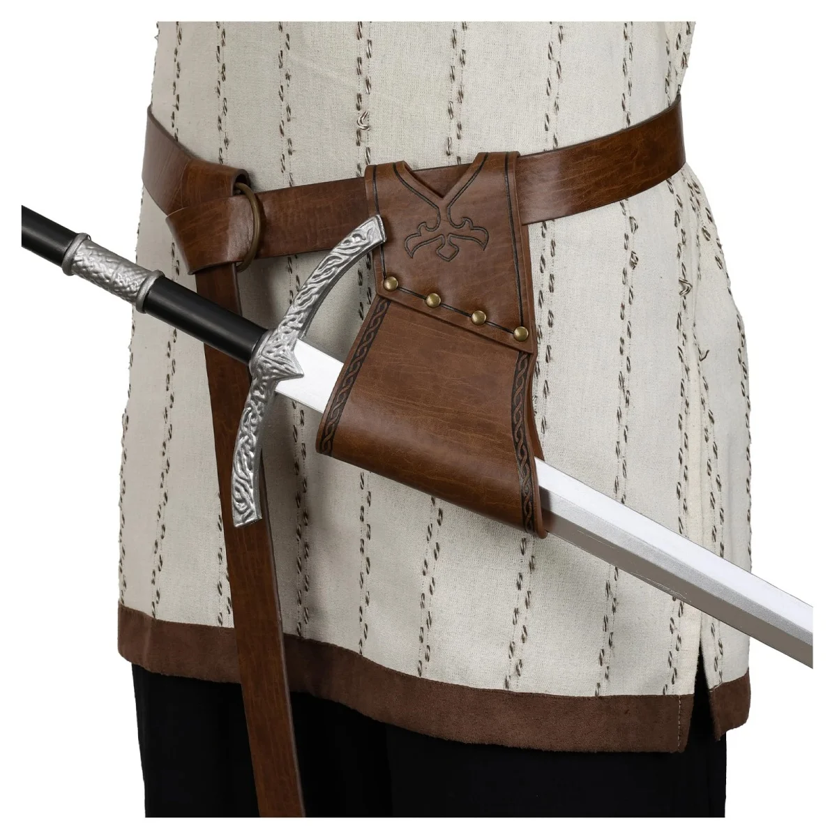 Medieval Sword Belt Scabbard Set, Viking Sword Frog PU Leather Sword Holster with Adjustable Belt for Ren Faire, Not Sell Sword