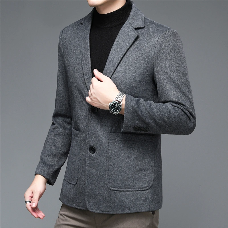 2021 Autumn and Winter New Men  Blazer Jacket Middle Aged Fashion  Business Casual  Double Breasted Men Solid Wool Suits Coats