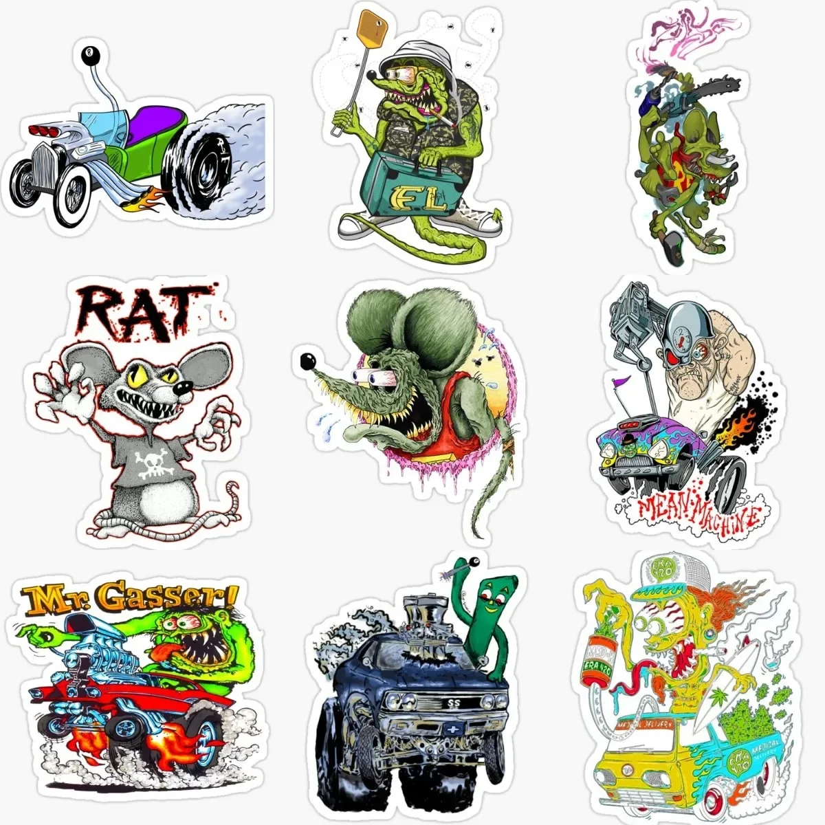 

Rat Fink Drive Terror Exaggeration Style Creative PVC Waterproof Stickers Accessories for Decorate Car Table Off-road Van Truck