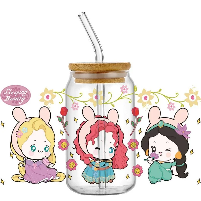 Miniso Q-version Princess UV DTF Transfer Sticker Cartoon for 16 Oz Libbey Cups Wrap Selfadhesive Waterproof Decals Custom