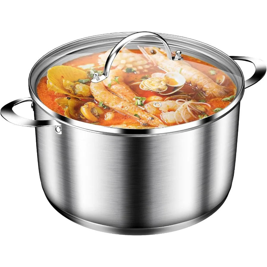 

Cooking Pot Stainless Steel Stock Pot Soup Pot with Glass Lid Induction Pots 8 Quart