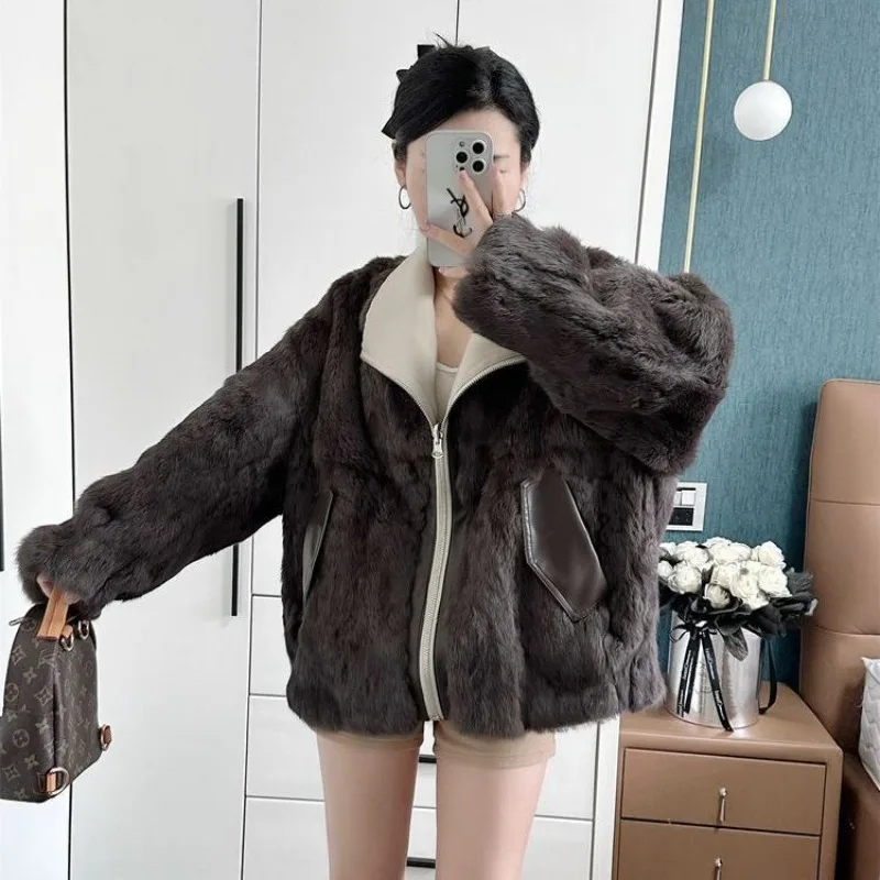 2025 Autumn and Winter New Style Lapel Fashionable Double-sided Parkas Loose Temperament Jacket Female Clothing