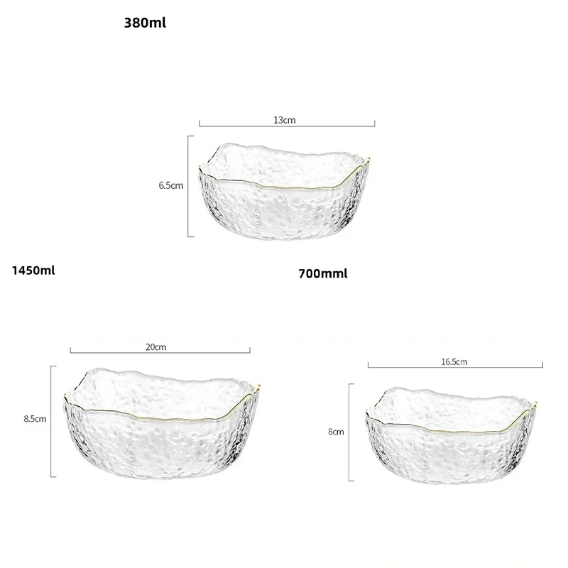 불규칙한 금 상감 가장자리 유리 샐러드 그릇, 과일 밥 서빙 음식 보관 용기, 도시락 상자 장식 식기, 가정용