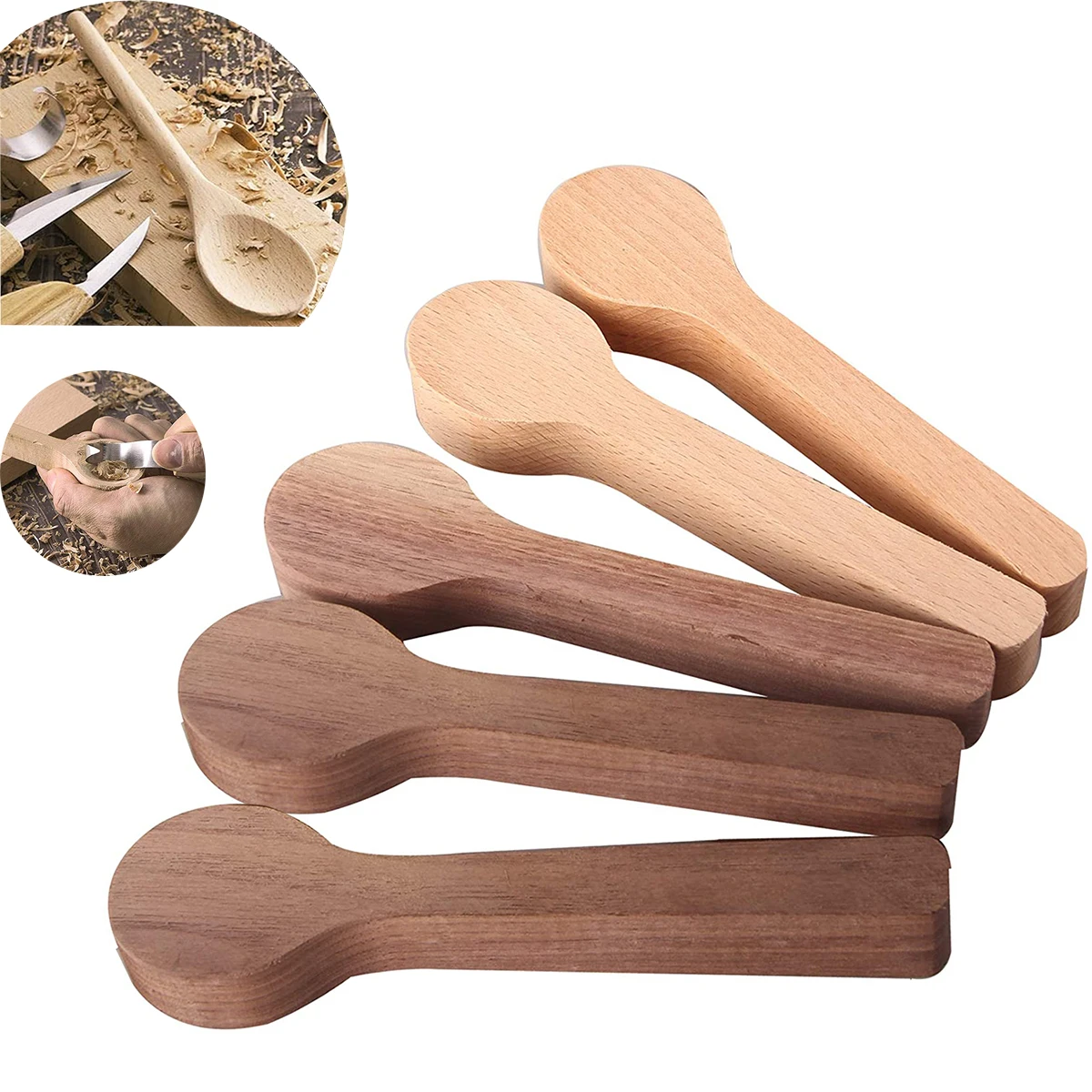 5/10 PCS Wood Carving Spoon Blank Kit Wood Carving Spoon Blanks Beech and Walnut DIY Wood Crafts Wood Carving Blocks