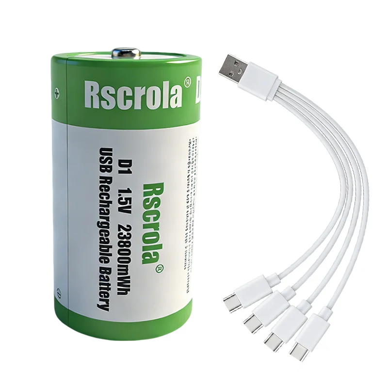 High Capacity 1.5V 23800mWh USB Rechargeable D Cell Lithium Battery (LR20) for Gas Stove, Water Heater, Flashlight, Radios