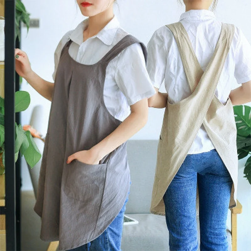1 Piece Retro Female Women's Apron Cotton Linen Apron Dress Cafe Kitchen Cooking Florist Apron For Men Mandiles De Cocina Mujer