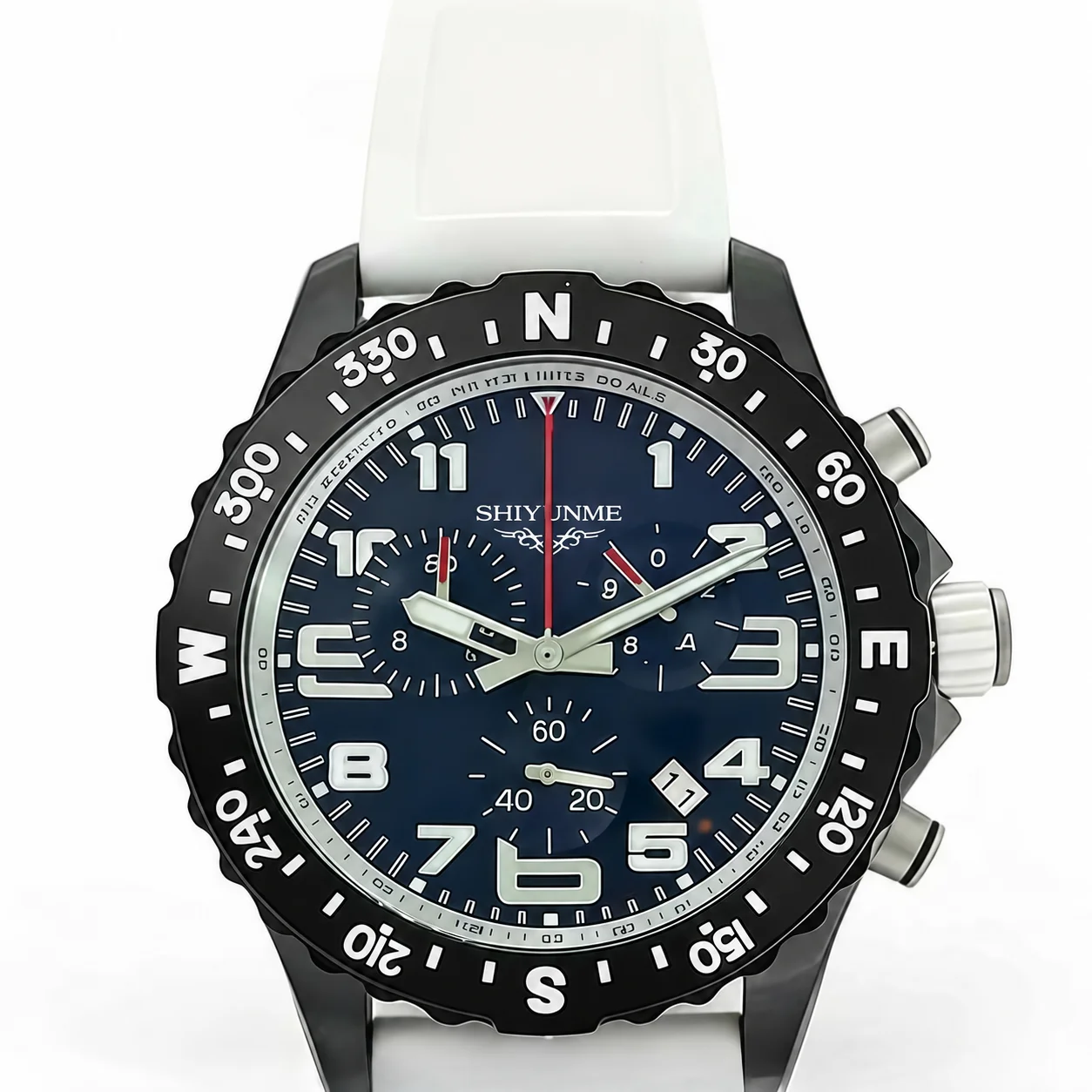 43 mm Men's Sports Watch, 904L Stainless Steel, Full-Featured, World Time, Rubber Strap