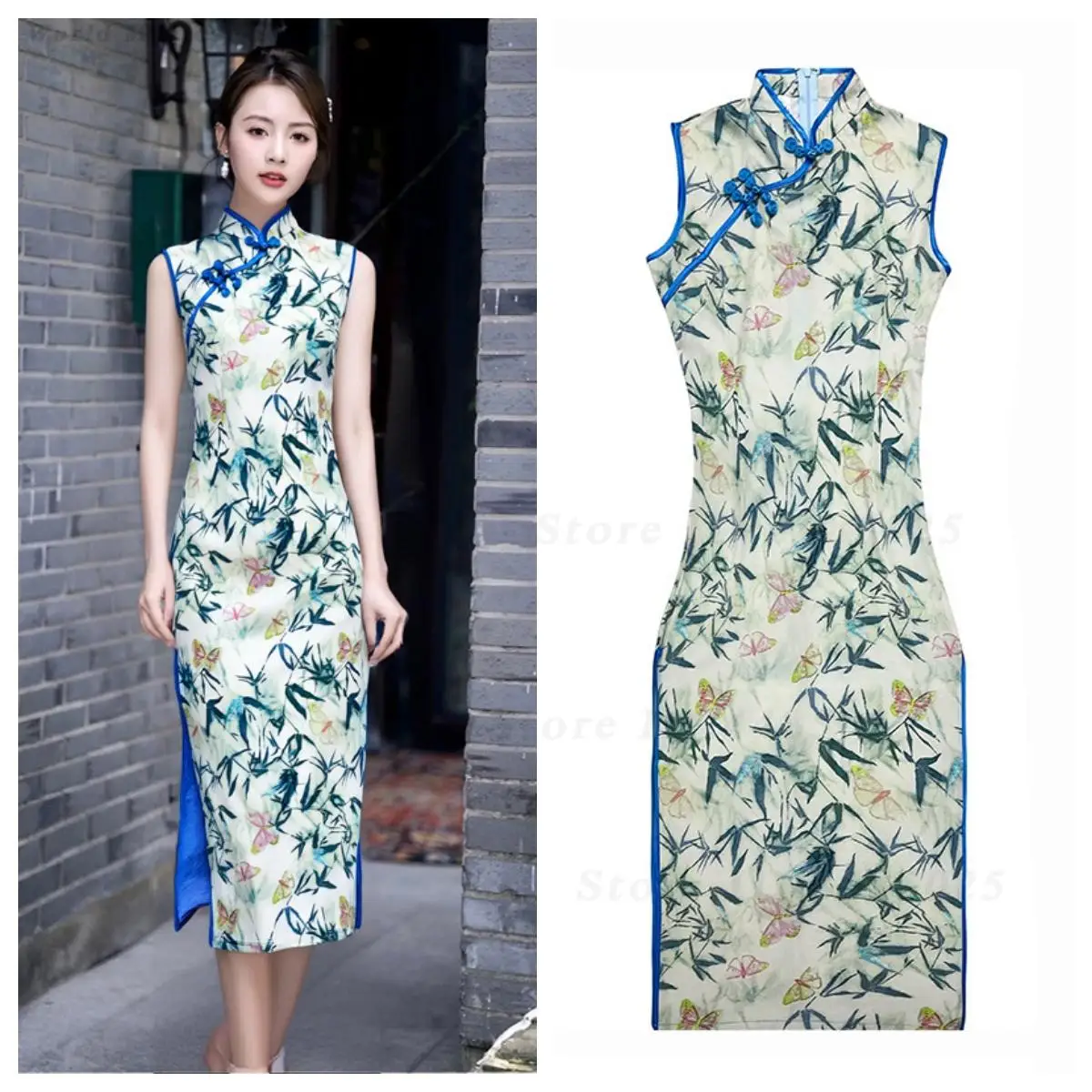New Chinese style Qipao Summer Sleeveless Luxury Gorgeous Modified cheongsam Elegant Daily Oriental Maxi Dress for Young Girls
