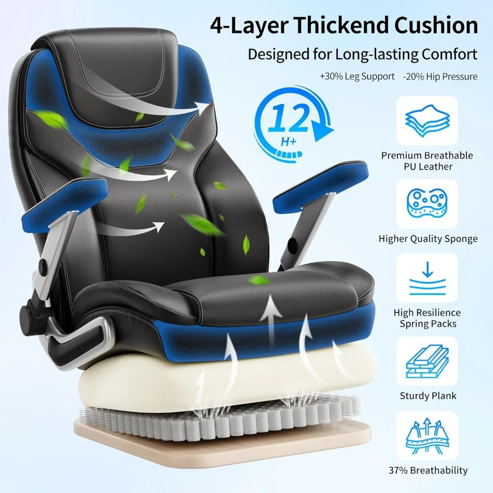 كرسي مكتب عالي التحمل بوزن 600 رطل: أذرع خماسية الأبعاد، قماش من جلد البولي يوريثان، قطني قابل للتعديل والارتفاع #5