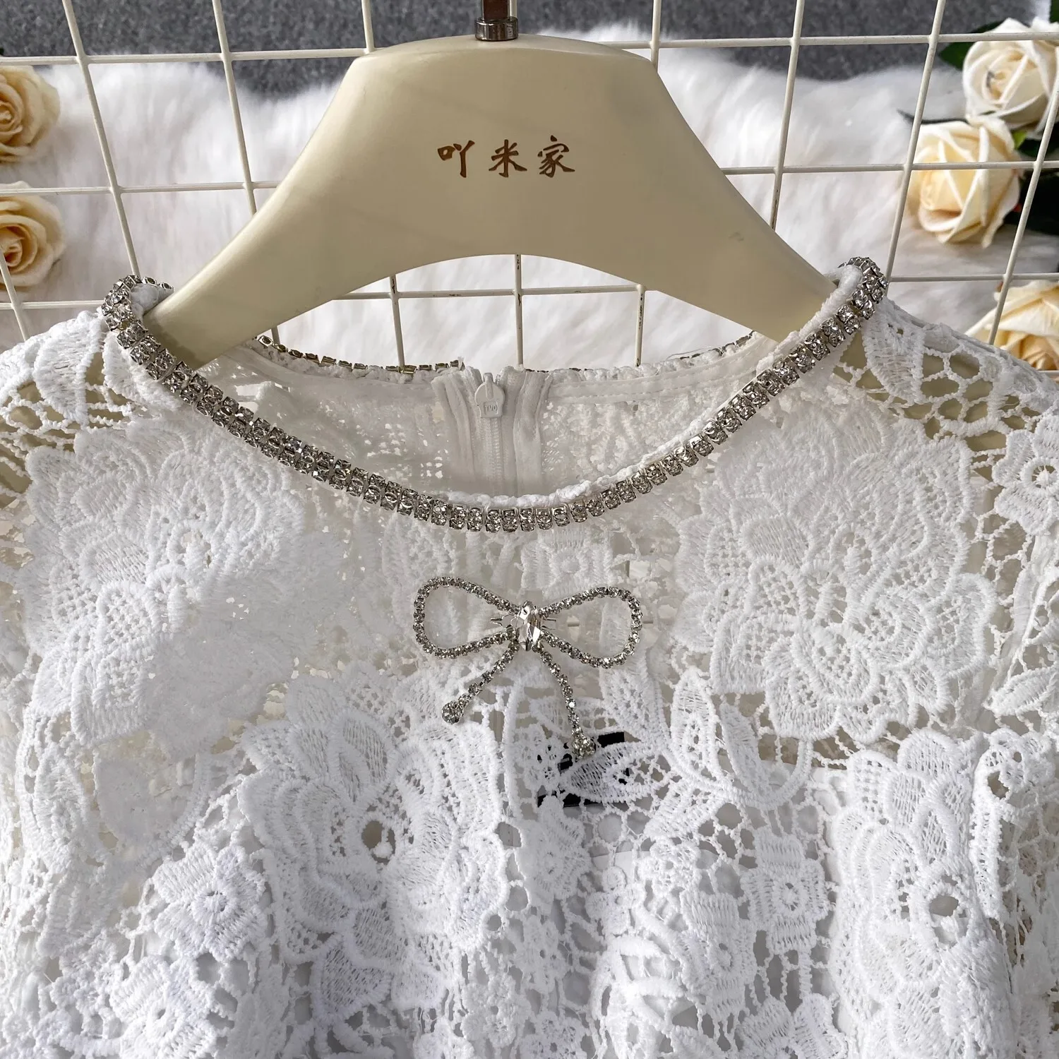 Elegant Summer Embroidery Lace Long Dress Women Short Sleeve Crystal Luxury Formal Evening Dresses Party Beading Vestidos