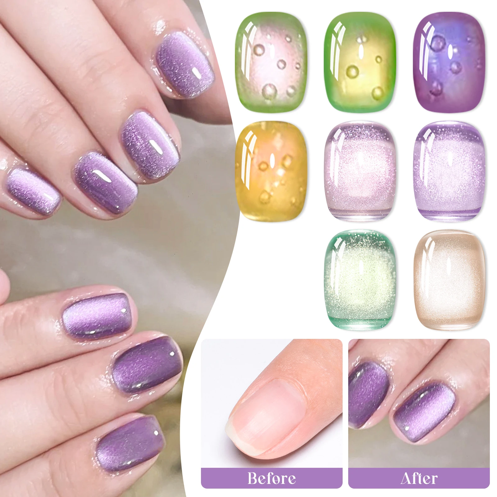 MEET ACROSS 14Pcs/Box Fruit Basket Cat Magnetic Gel Set Grape Purple Tangerine Orange Plum Green UV Gel LED Nail Art Varnish