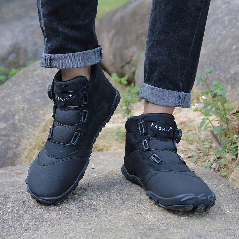 Women Barefoot Boots for Winter Snow Boots for Men Plush Warm Ankle Shoes Automatic Buckle Shoelace Hiking Shoes Plus Size