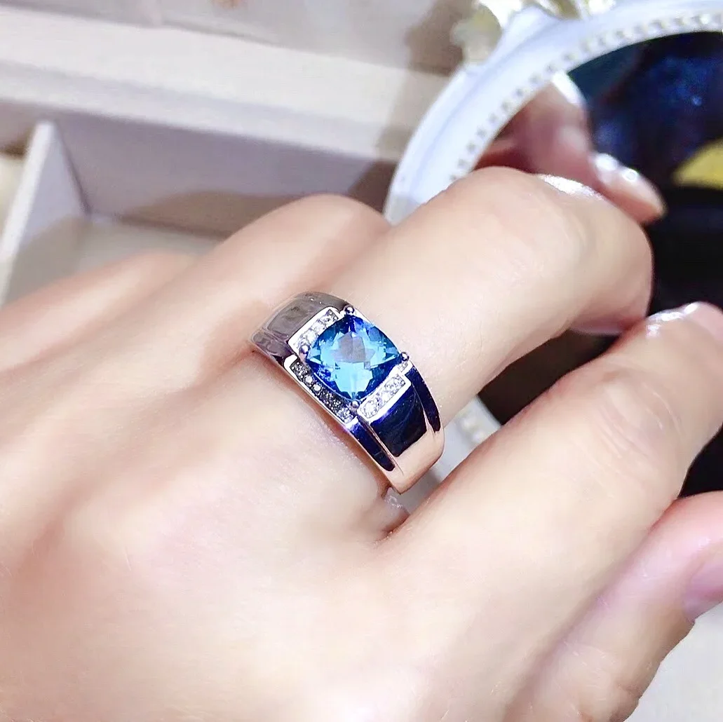 

Gift for Boyfriend 100% Natural Topaz Silver Ring for Man 7mm VVS Grade Topaz Ring Fashion 925 Silver Topaz Man Jewelry