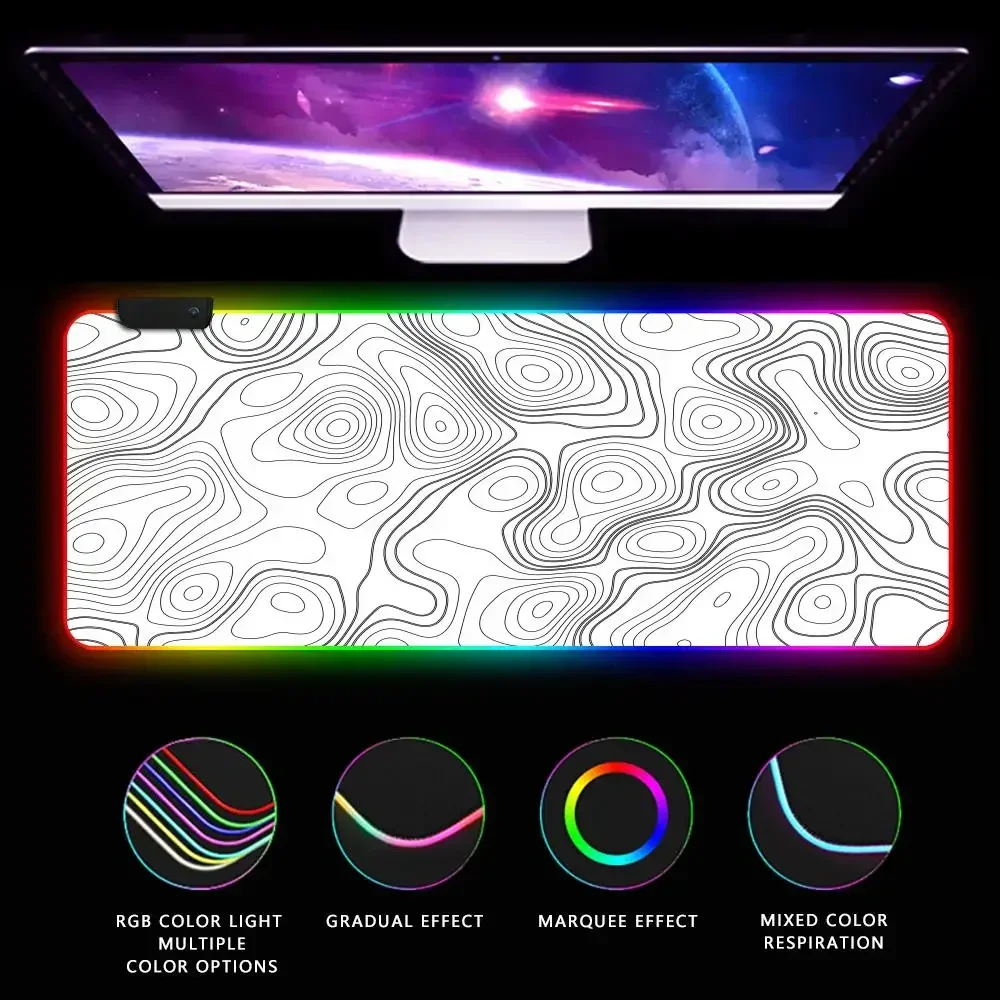 Premium textured linear RGB mouse pad non-slip wear-resistant rubber base with stitched edges keyboard mat suitable for office