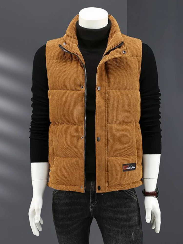 

Winter Corduroy Vest Men Cotton Padded Sleeveless Jacket Men Outdoor Thickening Casual Stand Collar Waistcoat Men Trend Coat