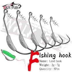 WALK FISH 5PCS Fishing Hook Lead Jig Head 2g 2.5g 3g 5.25g 7g Spring Lock Pin For Soft Bait Of Carbon Steel Hooks Fishing Tackle