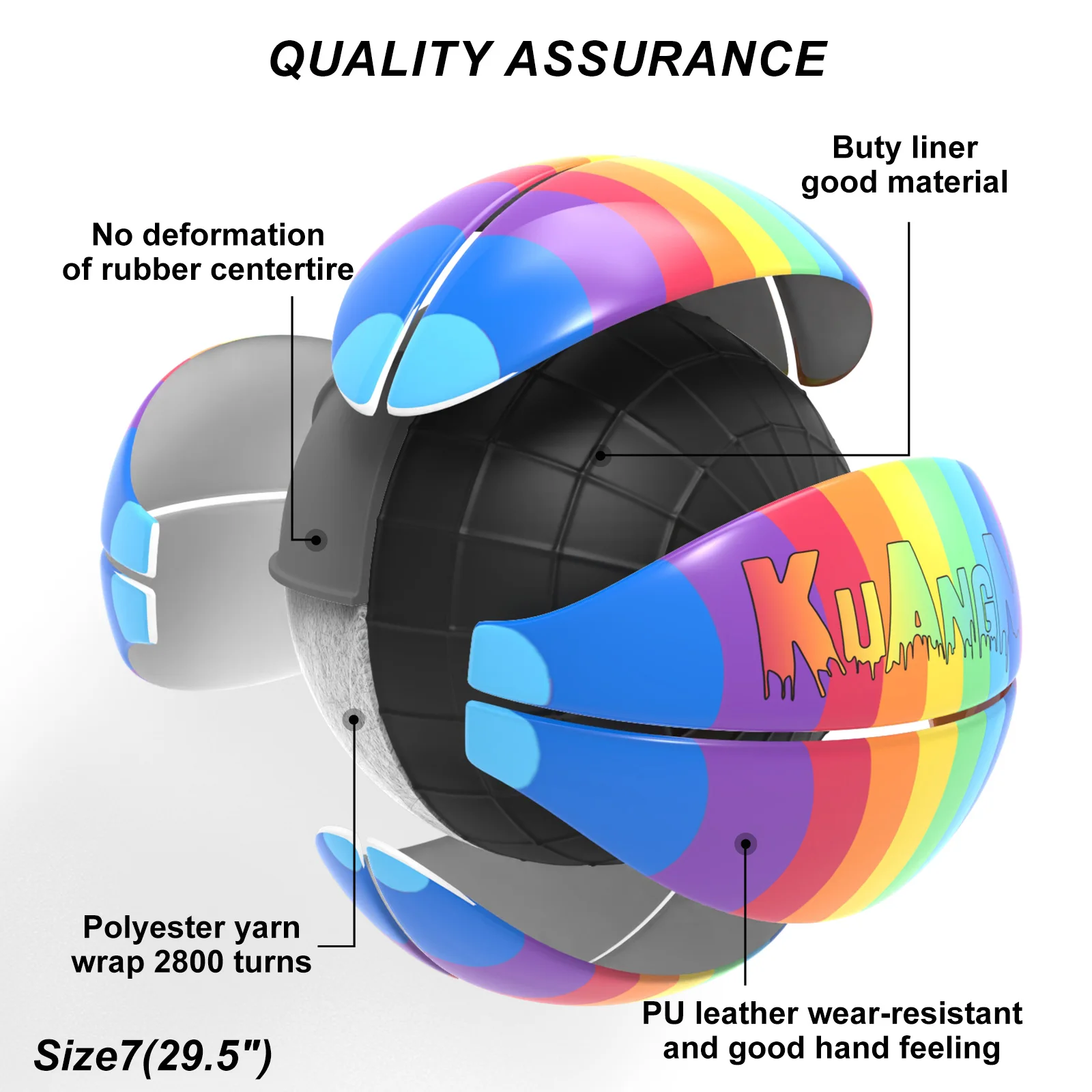 Красочный баскетбольный мяч Kuangmi Rainbow, размер 7 (29,5 дюйма), прочный мяч из искусственной кожи для детей, молодежи и взрослых, тренировочная игра в помещении и на открытом воздухе, KMBB360