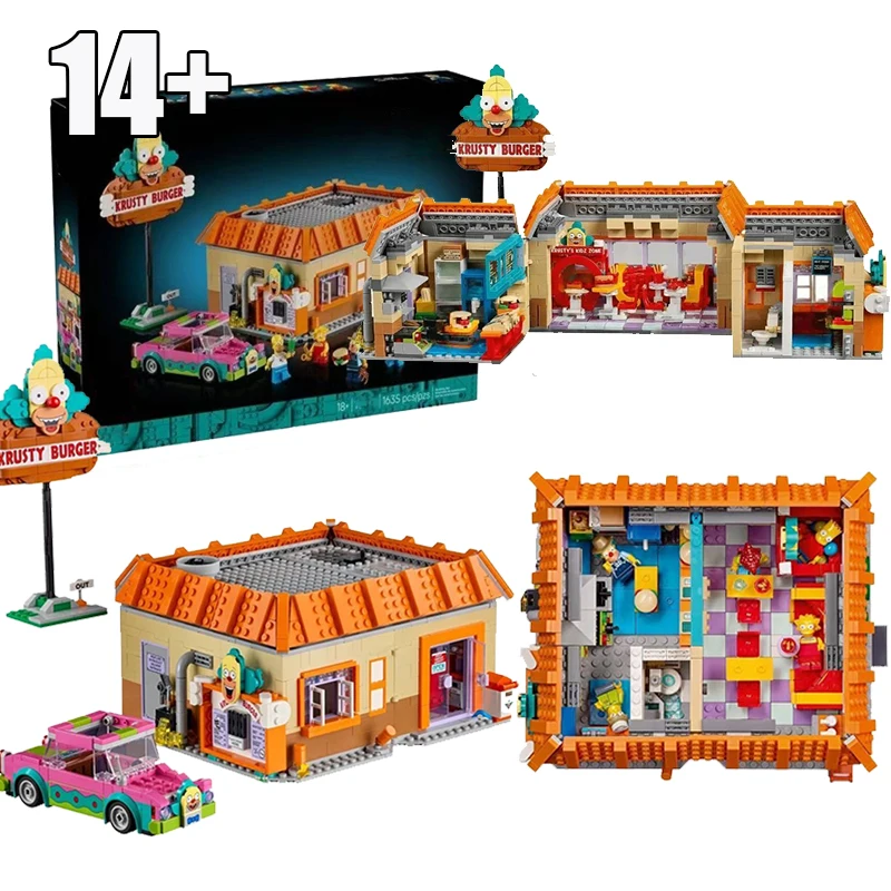 

IN STOCK MOC Street Scene Krusty Burger Building Blocks Construction Model Bricks Fit 10352 Toys for Children Birthday Gift Set