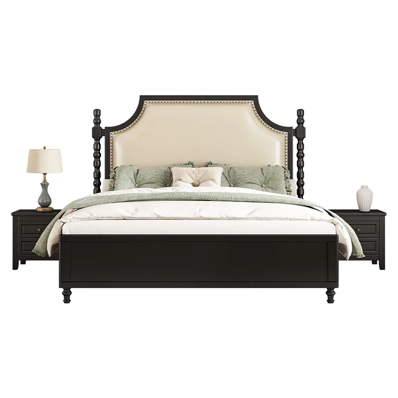 

Solid wood bed 1.8 meters 1.5m double bed light luxury master bedroom atmosphere soft bag