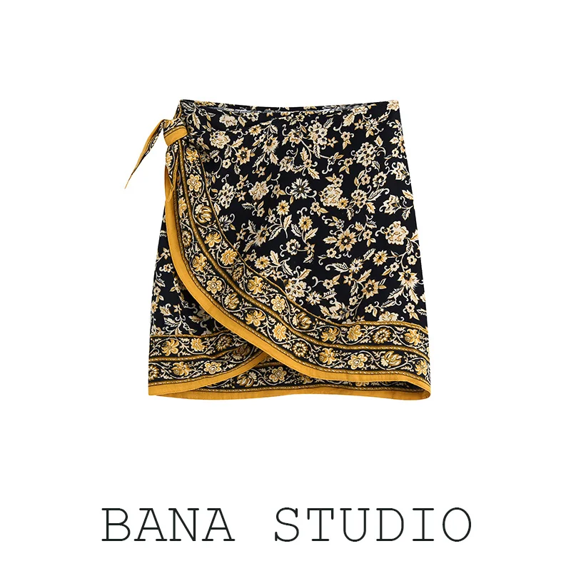 BANA High Waist Floral Print Halter Neck  Dress Street Style A-Line Skirt Short Skirt One-Piece Cut Label Ethnic Holiday ...