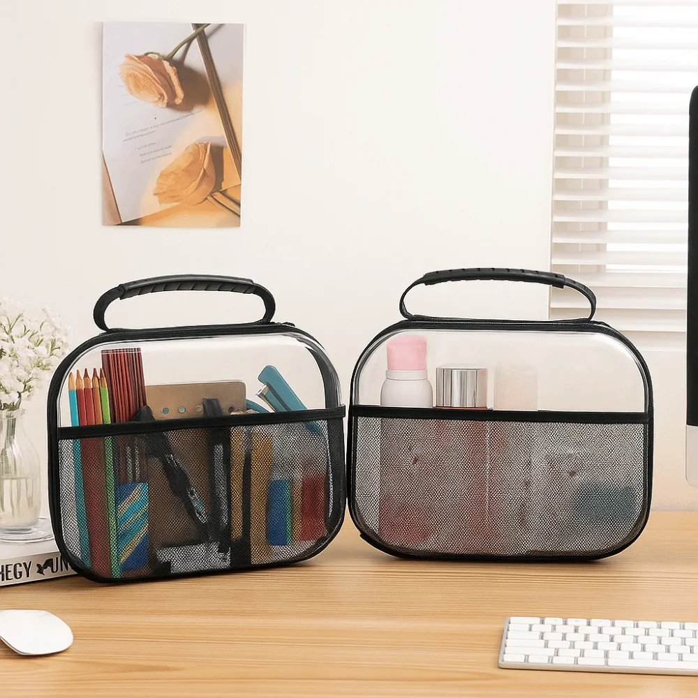 

Large Capacity PVC Transparent Mesh Storage Bag Zipper Bag Casual Toiletries Organizer Pouch Waterproof Portable