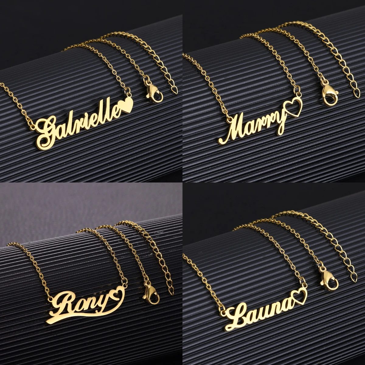 

Custom DIY Name Necklace With Heart Women Girl Gold Color Stainless Steel Birthday Anniversary Mama Jewelry Personalization Gift