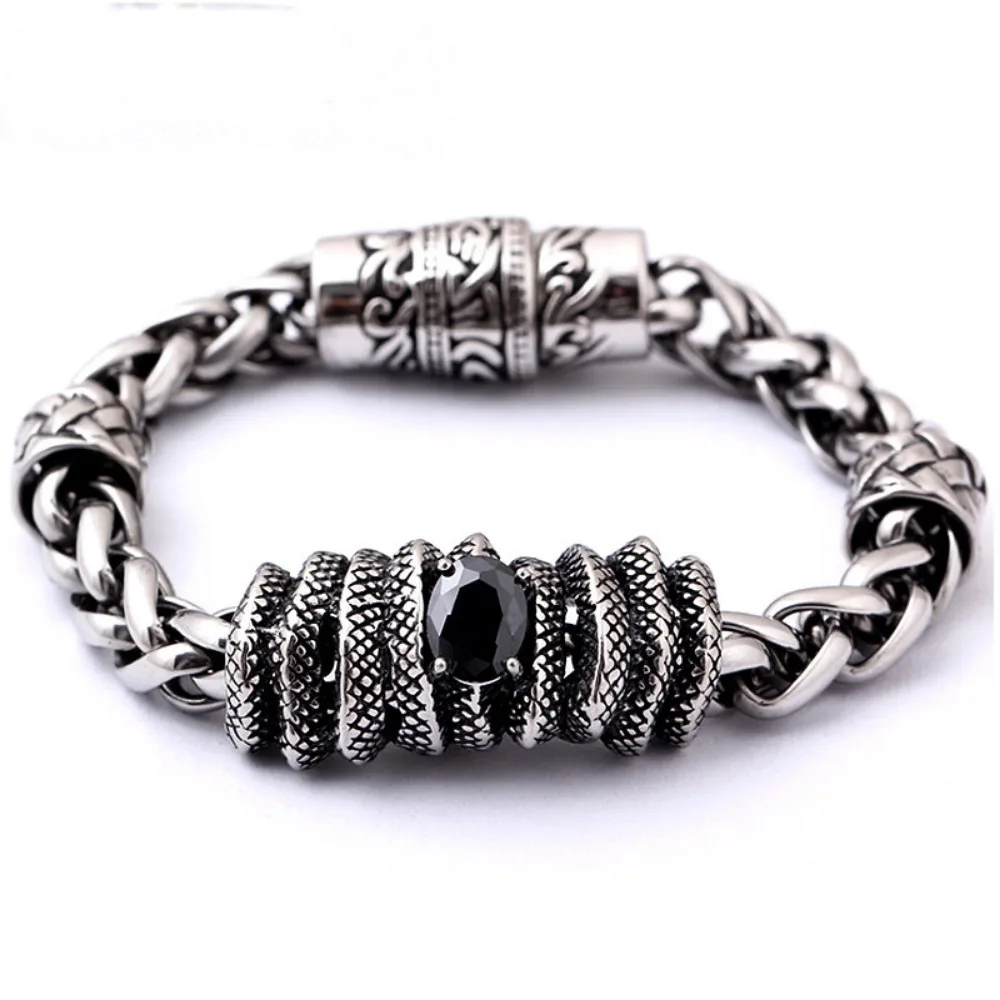 

Japanese and Korean Fashion Personalized Diamond Snake Pattern Stainless Steel Casting Trend Magnetic Buckle Snake Bracelet