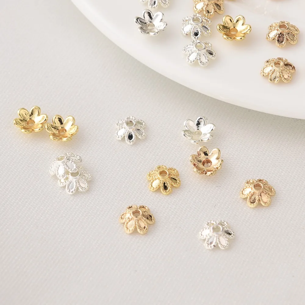 

Позолоченная прокладка для подноса для цветов с лепестками диаметром 6 мм, браслет из жемчуга своими руками с серебряными бусинами для подноса для цветов