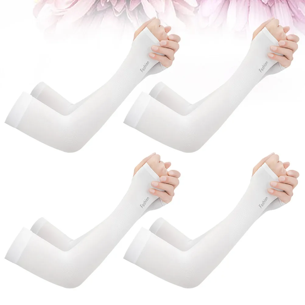 

4Pair Ice Silk Uv Protection Cooling Arm Sleeves Thumb Hole Sunscreen Outdoor Sports Sleeves Cover for Men Women White