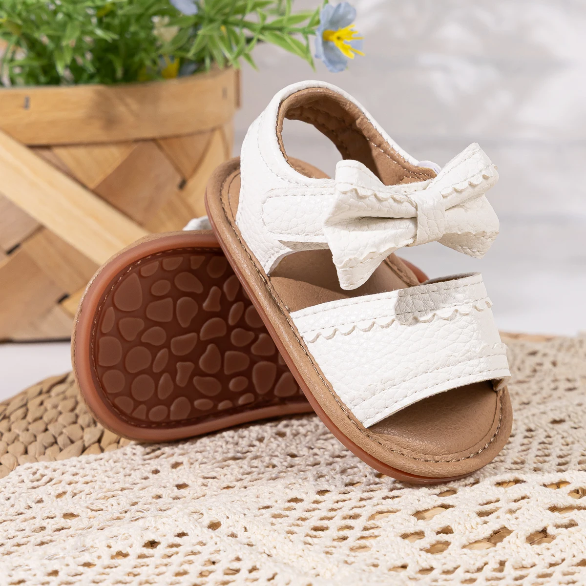 Meckior Baby Girl Sandals Bow Decor Soft Sole Non-Slip Open Toe Casual Toddler Shoes