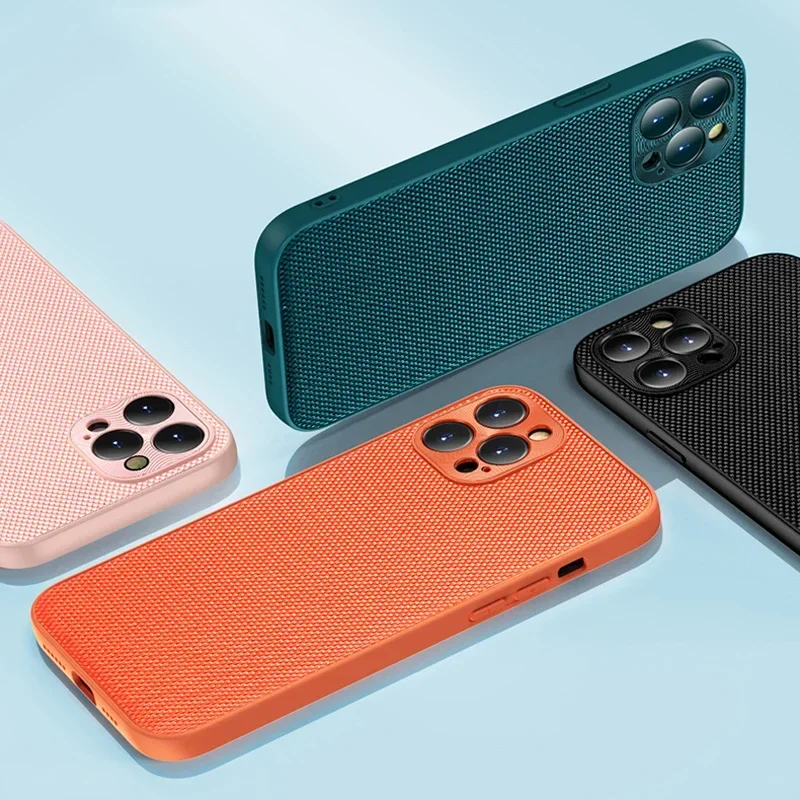 Custodia in tessuto di Nylon di lusso per iPhone 14 13 12 11 Pro Max Mini XR XS X R Plus 14Pro Soft Bumper Shield Hard Full Cover Funda