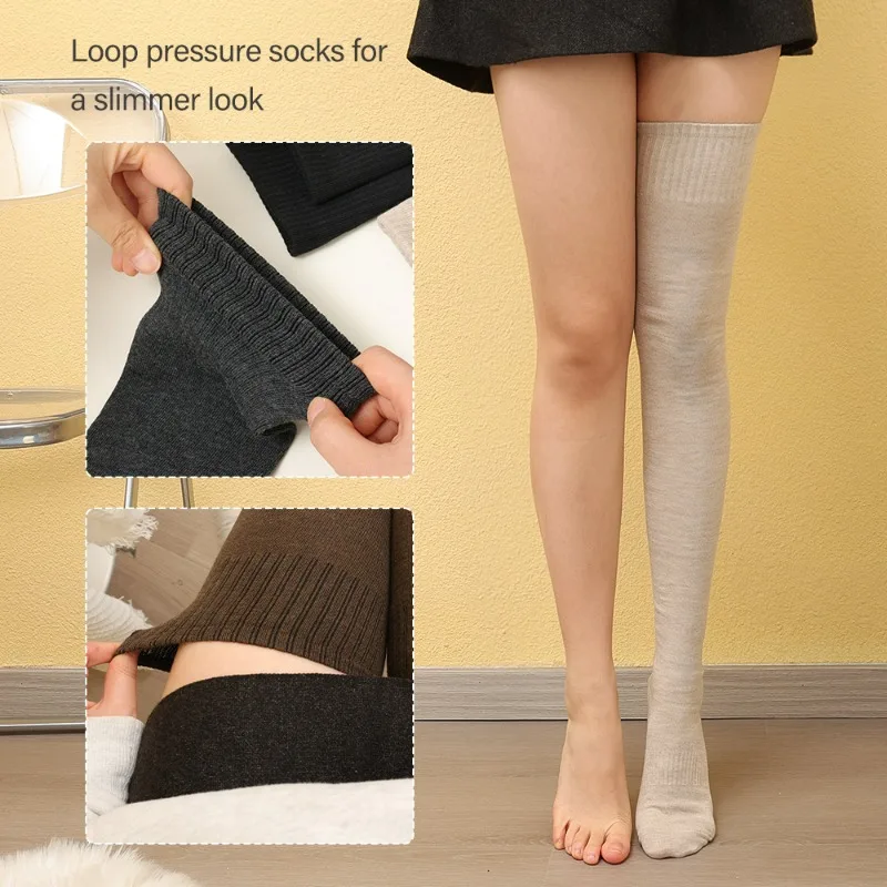 Winter Thickened Stockings Women Girl Solid Color Warm Over Knee Thigh High Socks Cotton Daily Shopping Dating Sock Fashion Gift