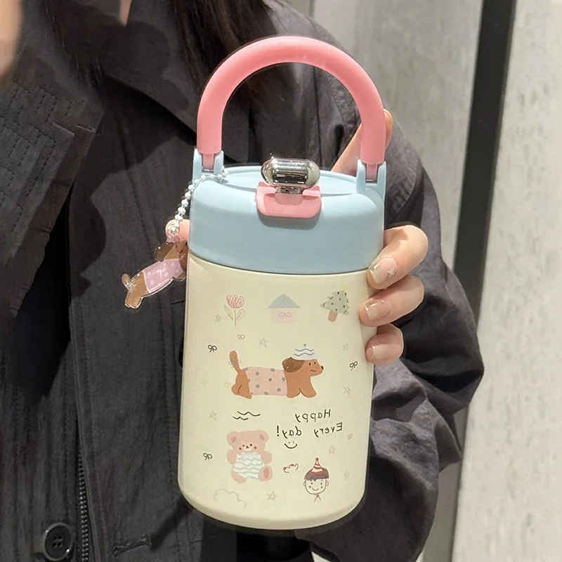 

Water cup thermos cup for girls 2024 new autumn and winter high-value children's school special student portable straw cup