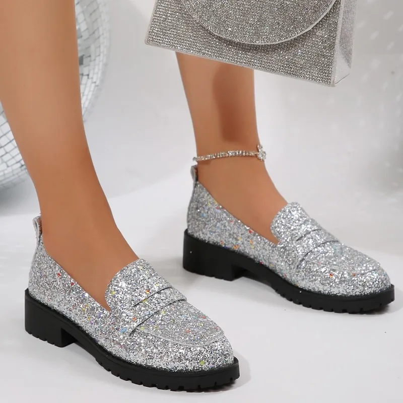 Mocassini firmati di lusso Tacchi con paillettes Scarpe da donna Moda Slip on Décolleté Scarpe da festa formali per le donne Zapatos De Mujer