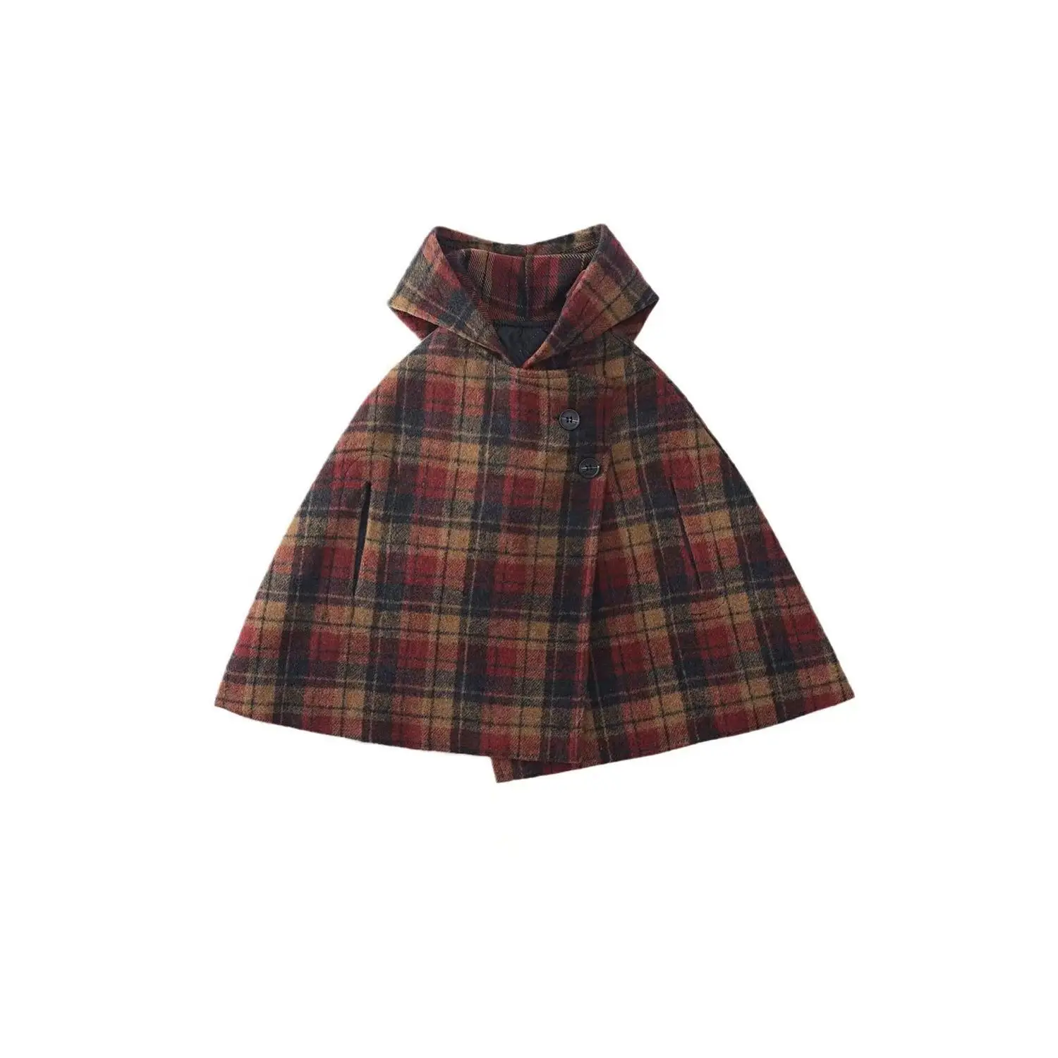 2026 Girls Quilted Hooded Wool Coat Kids Cape Jacket Baby Cape Cloak Fashionable Cotton American Style